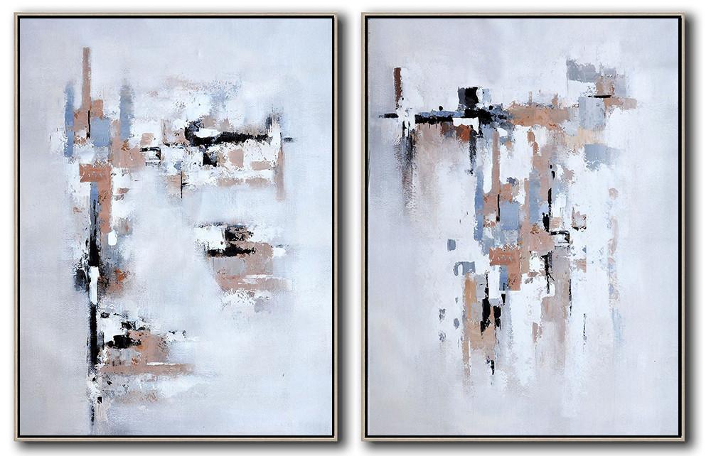 Hand-painted Set of 2 Contemporary Art on canvas - Abstract Landscape Painting Large